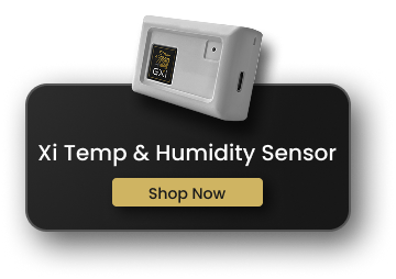 A high-tech digital temperature and humidity meter displaying readings, placed inside a lush, green Gorilla Grow Tent.