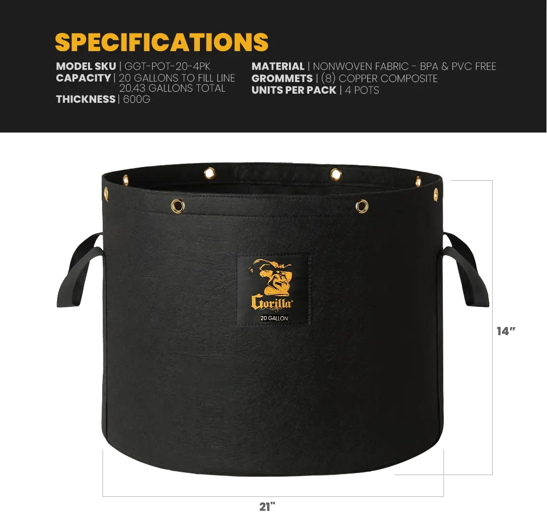 Gorilla 20 Gallon Grow Bags  (4 Pack)