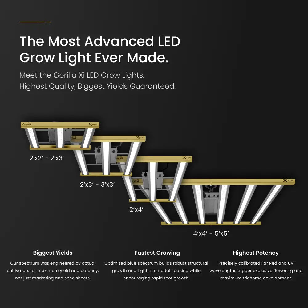 Gorilla Xi220 LED grow light installed in an indoor grow space